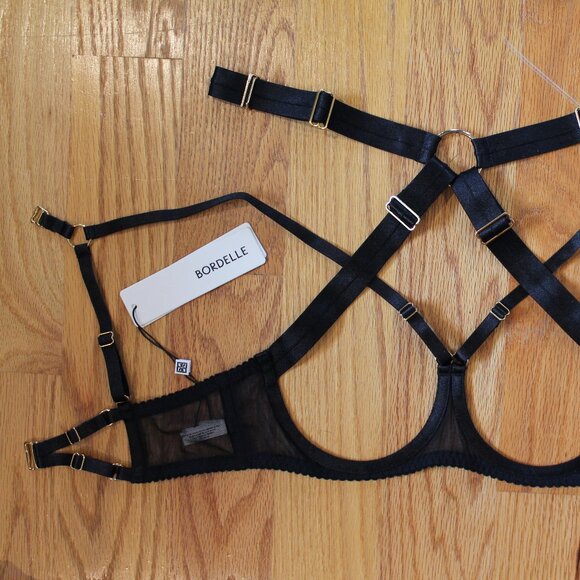 SOLD Bordelle Tomoe Ouvert Wire Bra Black strappy mesh 24k M Medium SIGEXCLB11B - Picture 3 of 9